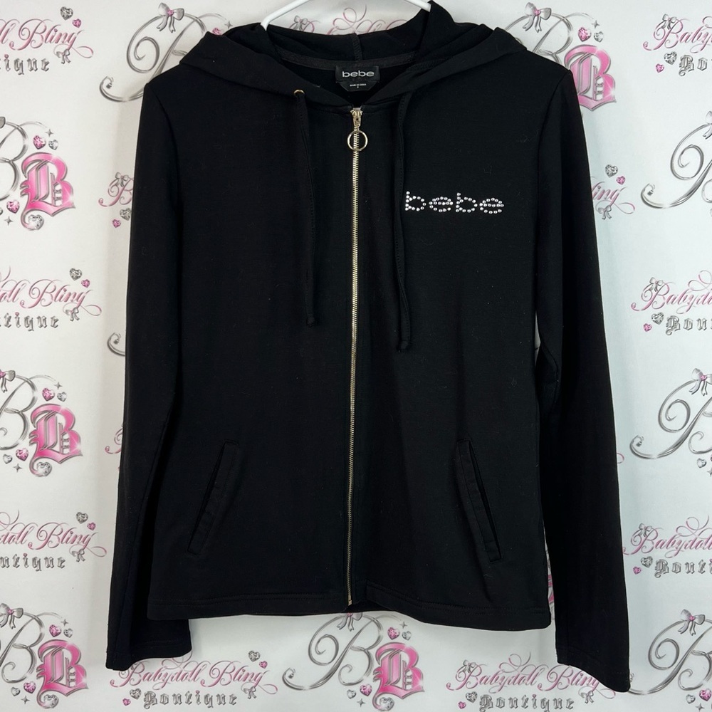 Bebe sweater hoodie diamond crystal logo Black Rhinestone Logo Hoodie